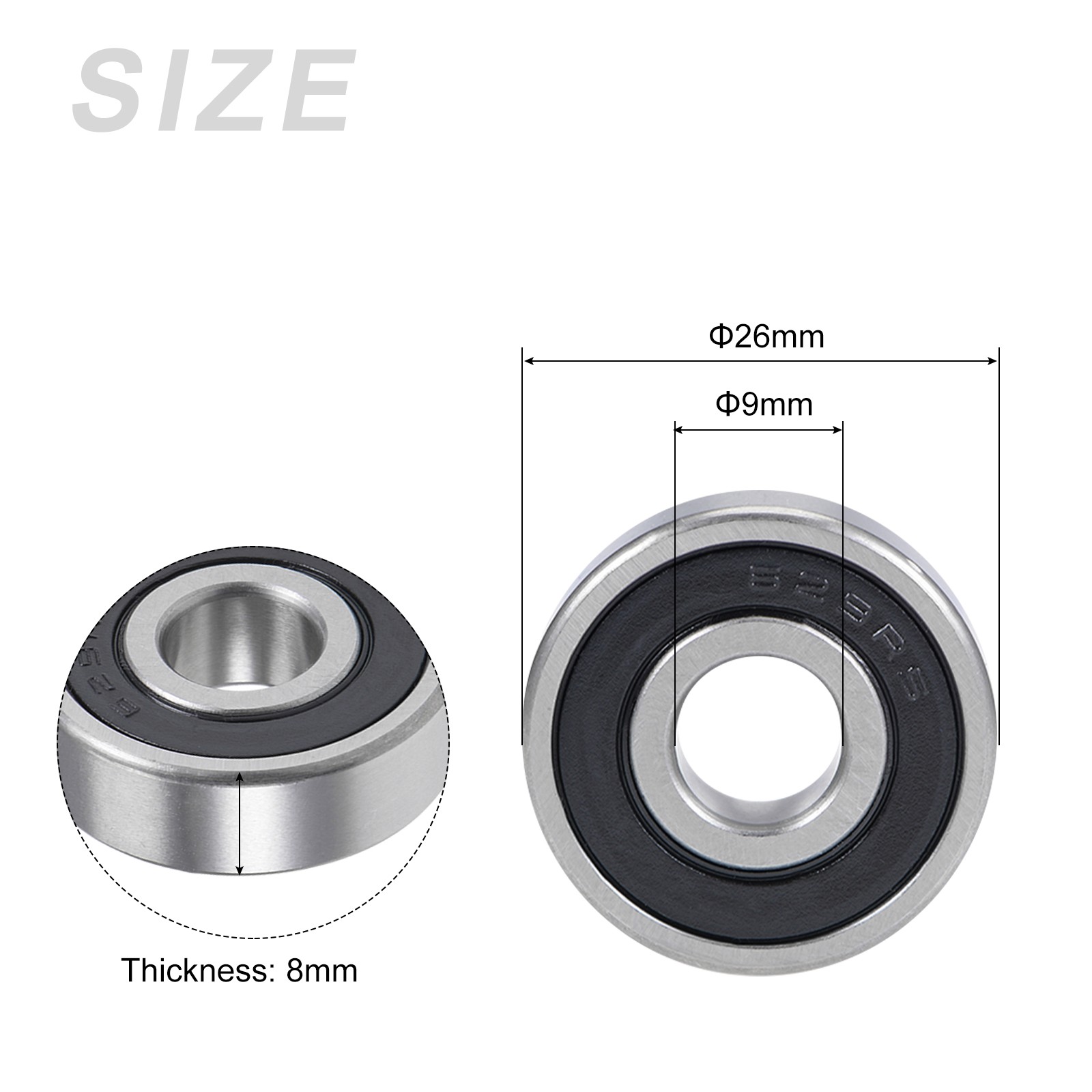 Deep Groove Ball Bearings 629-2RS 9mmx26mmx8mm 2Pcs Chromium Steel Double Sealed