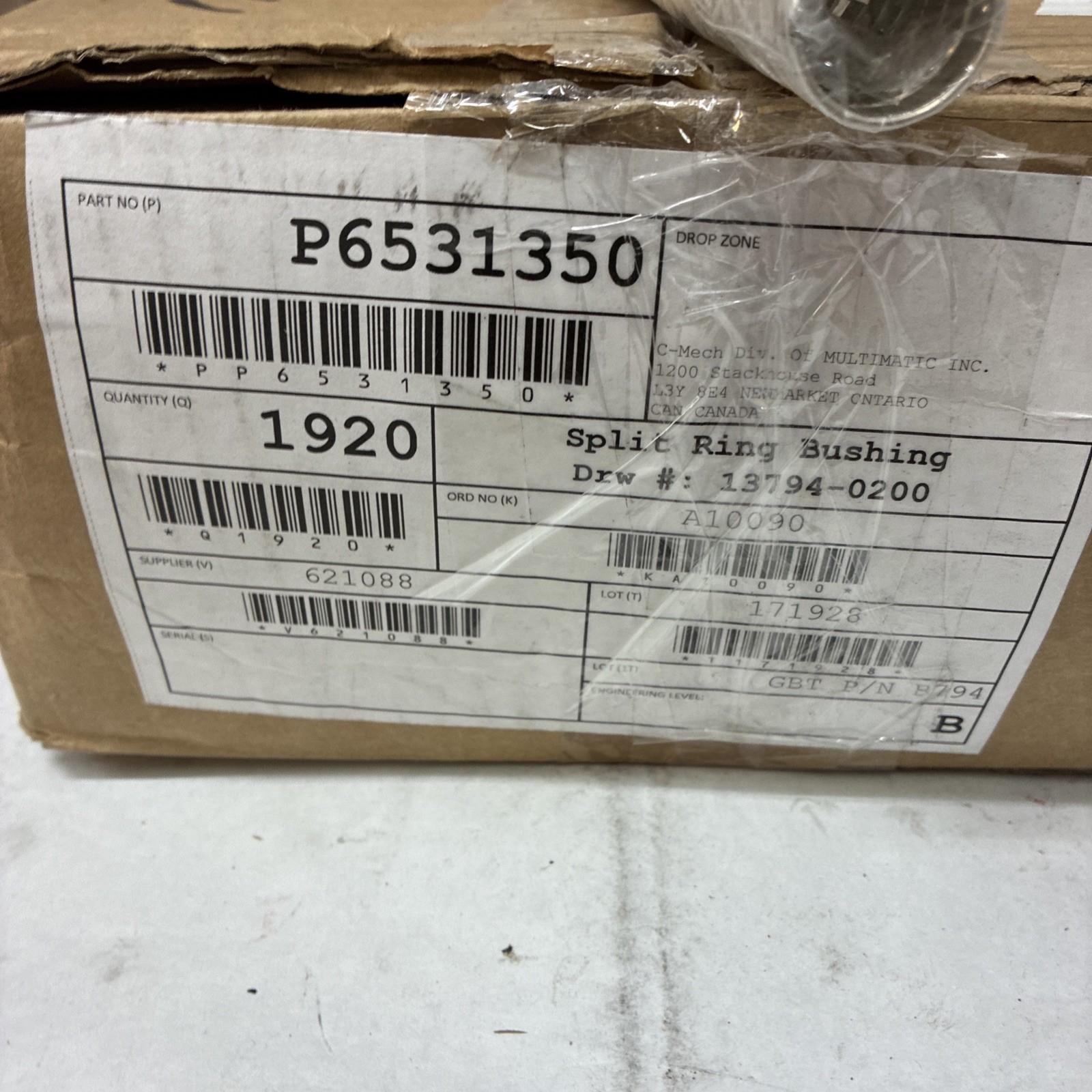 Split Ring Bushing P6531350 Drw# 13794-0200 Box Of 1920