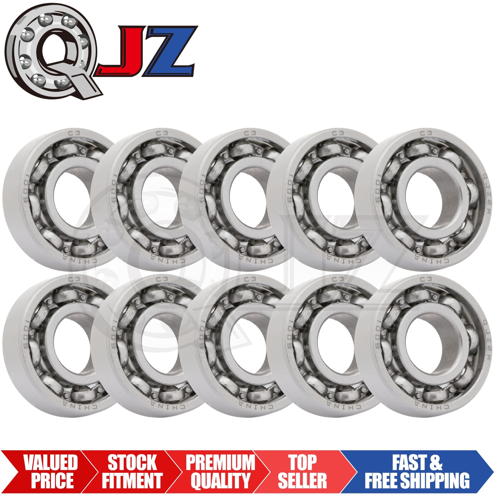 [Qty.10] 6001-OPEN Deep Groove Radial Ball Bearing [12mm Bore x 28mm OD x 8mm W]