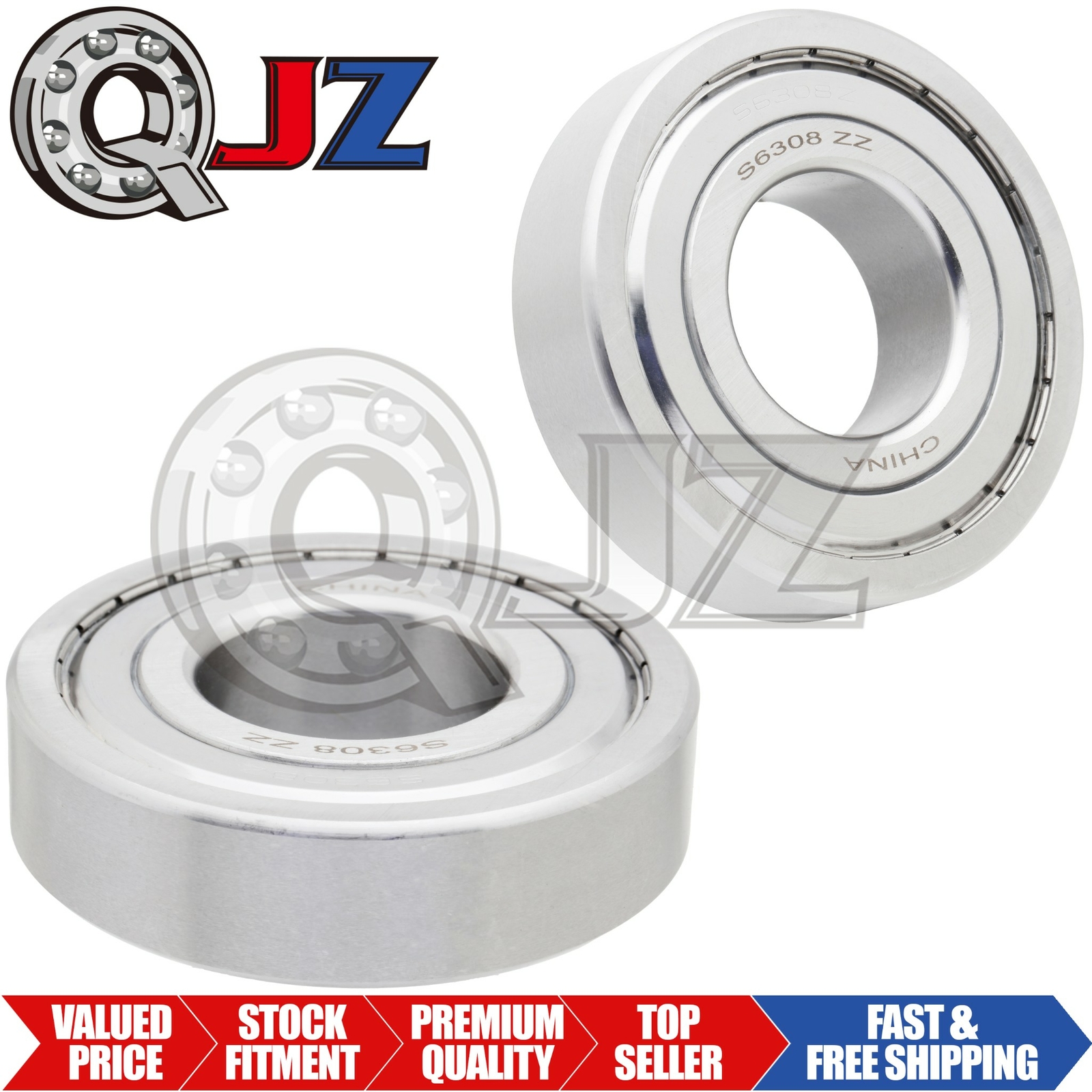 [2-Pack] S6308-ZZ Ball Bearing 40mm x 90mm x 23mm Rubber Seal Stainless Steel