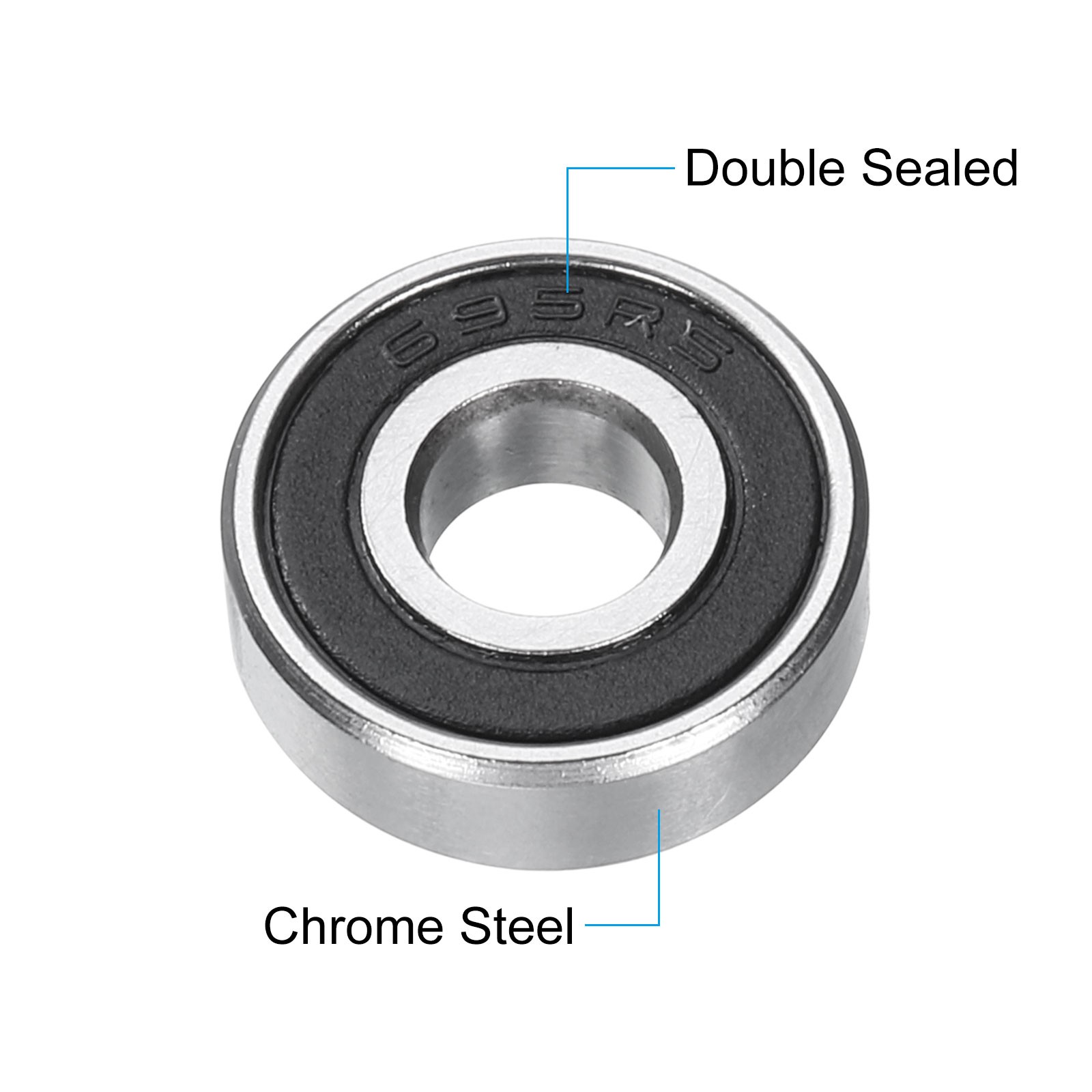 50pcs 695-2RS Deep Groove Ball Bearings 5x13x4mm Shielded, P0 (ABEC 1)