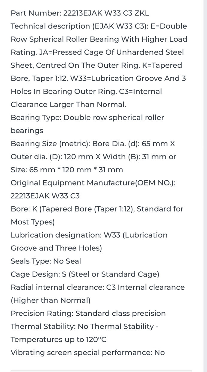 ZKL 22213.e.ja.k.w33 Spherical Roller Bearing, Double Row, 65x120x31mm