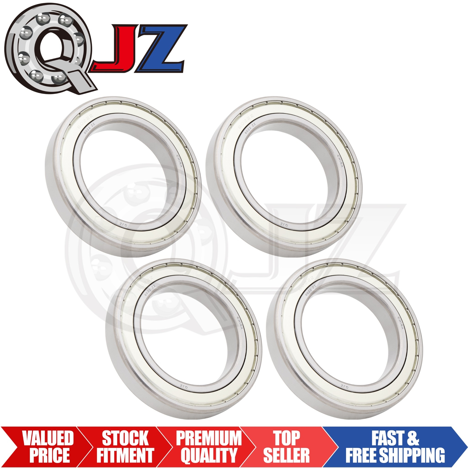 [Qty.4] 6022-ZZ Radial/Deep Groove Ball Bearing [110mm ID x 170mm OD x 28mm W]