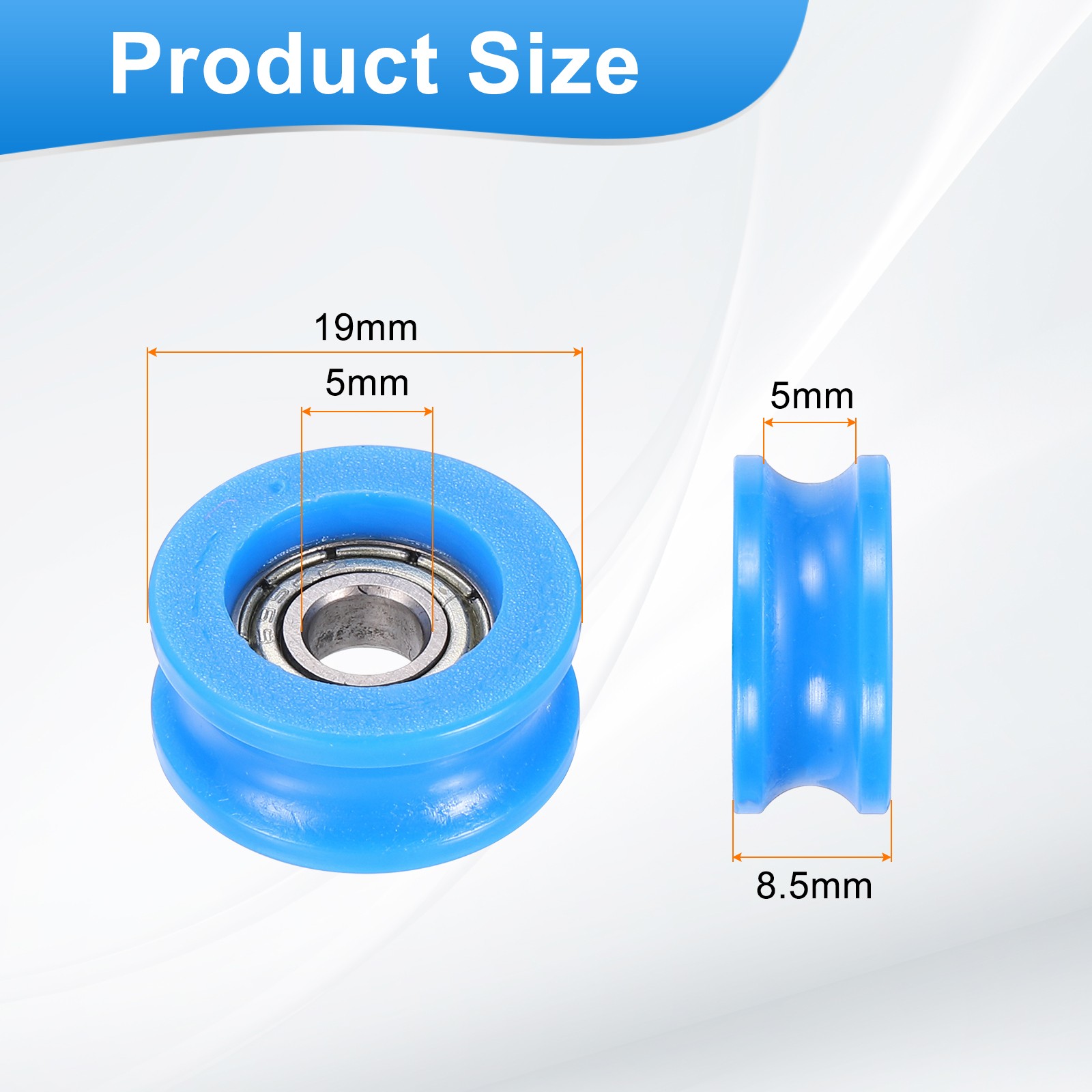 16Pcs Groove Nylon Plastic Guide Bearing 5×8.5x19mm Pulley Roller(Blue)