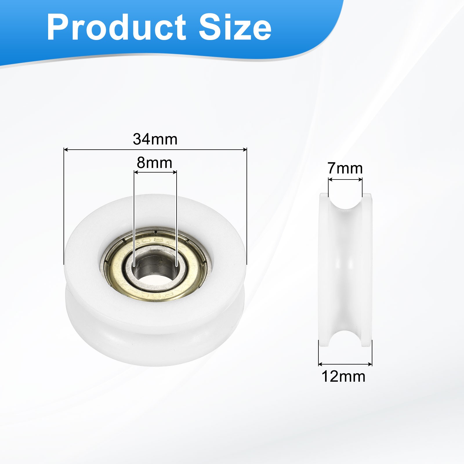 16Pcs Groove Nylon Plastic Guide Bearing 8x34x12mm Pulley Roller(White)