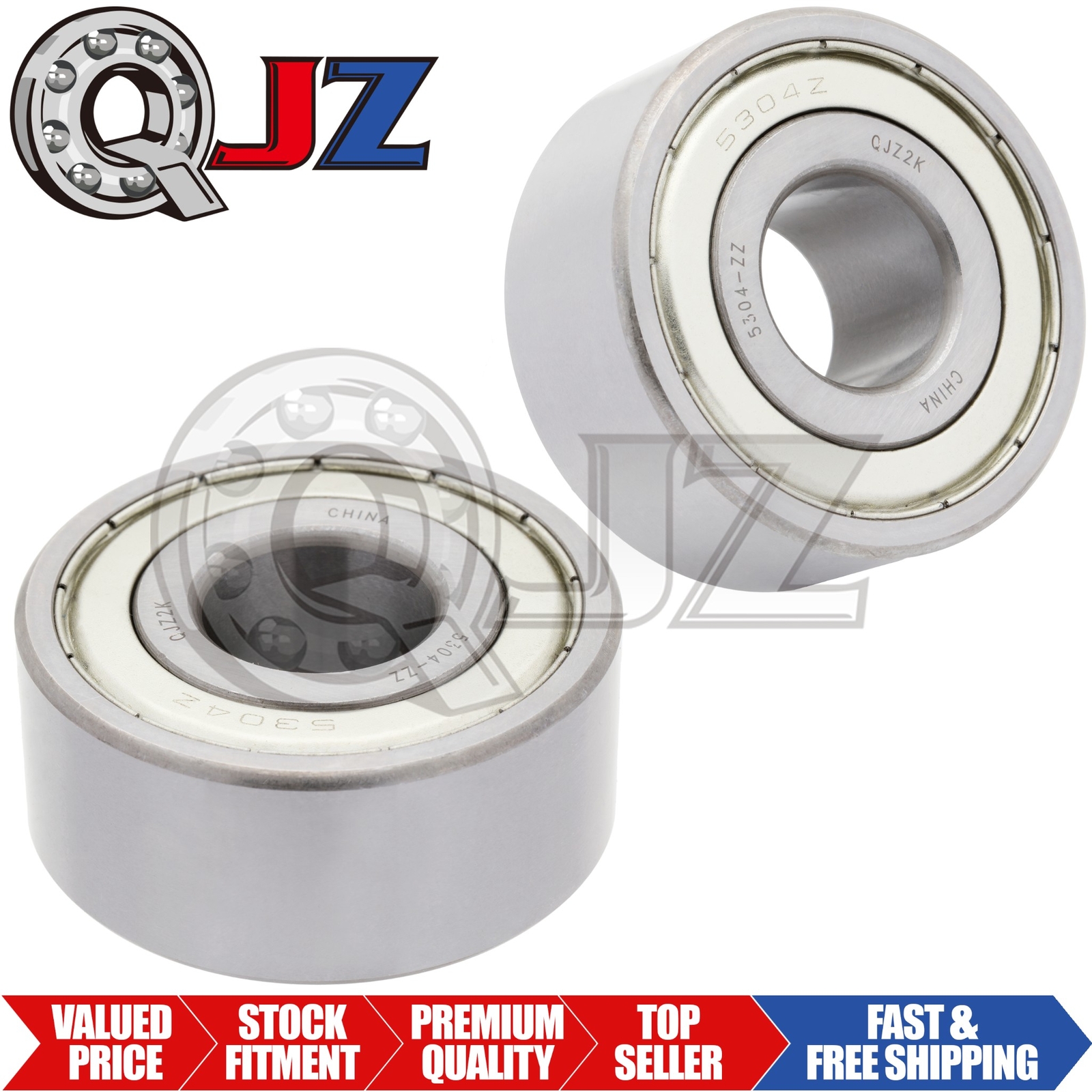 [Qty.2] 5304-ZZ New Angular Contact Ball Bearing [20mm ID x 52mm OD x 22.2mm W]