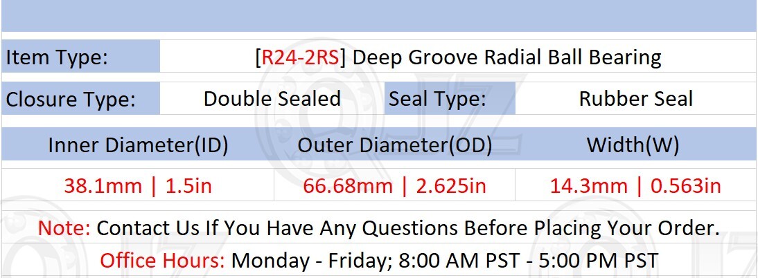 [Qty.2] New R24-2RS Deep Groove Ball Bearing [1.5″ Bore x 2.625″ OD x 0.563″ W]
