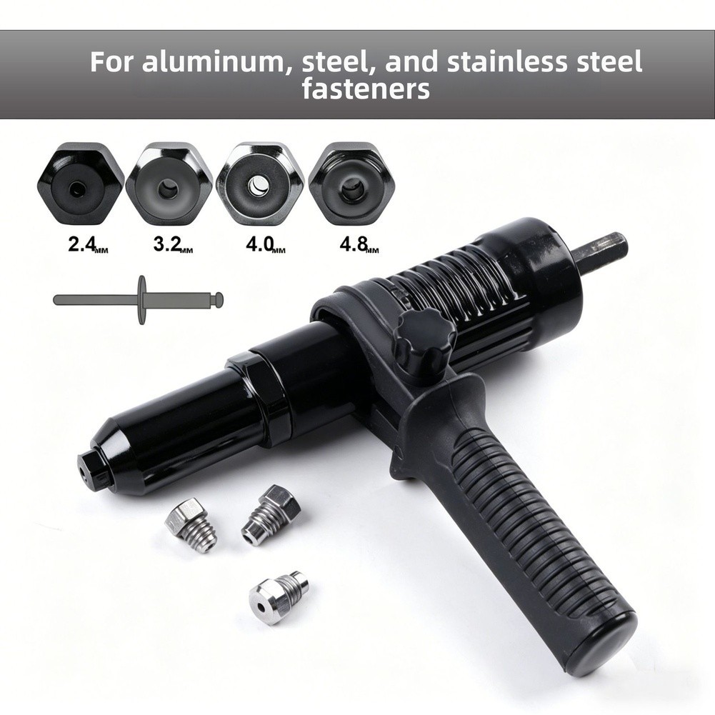 Aluminum Alloy Electric Rivet Tool Adapter for Drill Black 14cm x 3cm x 0.8cm