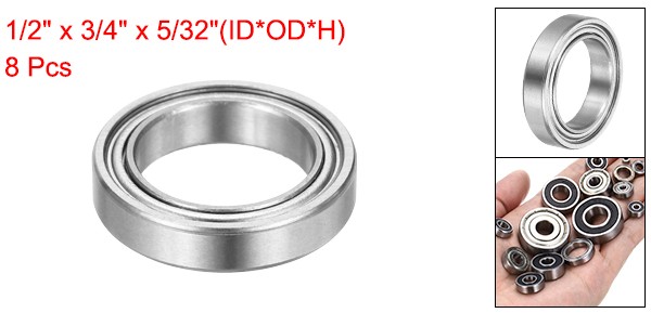 8pcs R1212ZZ 1/2″ ID x 3/4″ OD x 5/32″ Height Z3 Ball Bearings Silver Tone