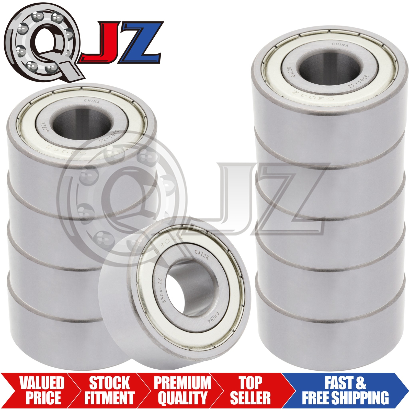 [Qty.10] 5304-ZZ New Angular Contact Ball Bearing [20mm ID x 52mm OD x 22.2mm W]