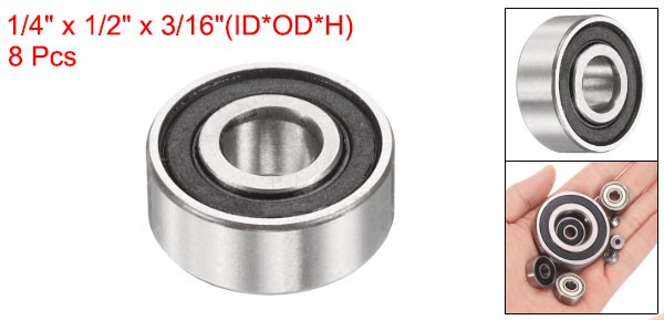 8pcs R188-2RS 1/4″ ID x 1/2″ OD x 3/16″ Height Z2 Ball Bearings Silver Tone