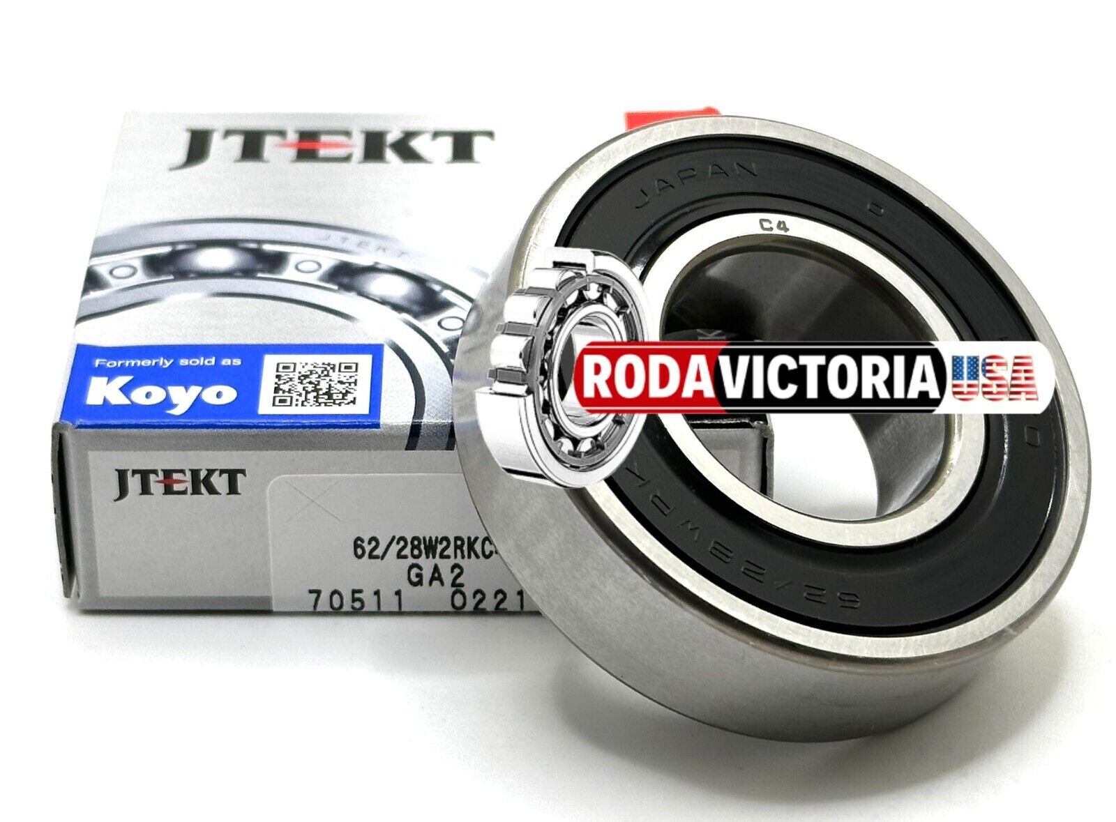 KOYO 62/28 W2RK C4 CRANKSHAFT BALL BEARING, RUBBER SEALED 28x58x16mm