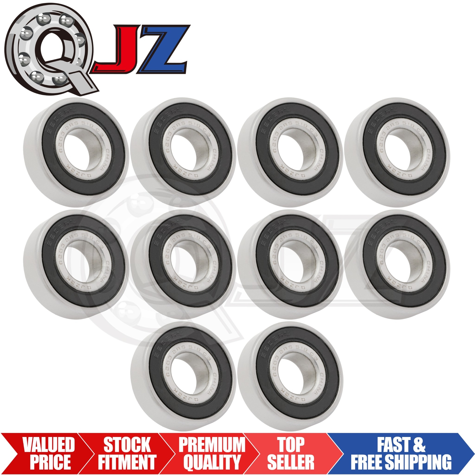 [Qty.10] 6203-2RS-5/8 Deep Groove/Radial Bearing [5/8″ ID x 40mm OD x 12mm W]