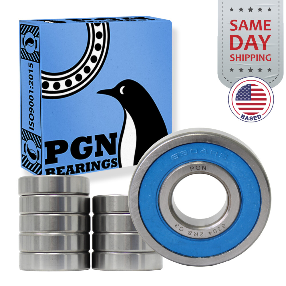 (10) 6304-2RS Premium Rubber Seal Ball Bearing C3 EMQ, 20x52x15, 6304 2RS 6304rs
