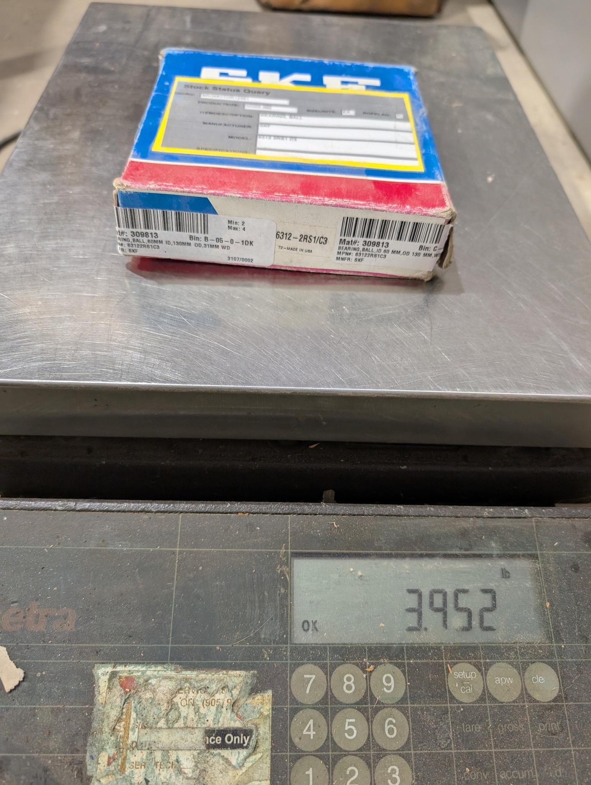 SKF Radial Deep Groove Ball Bearing – 6312 2RS1 C3 – NEW