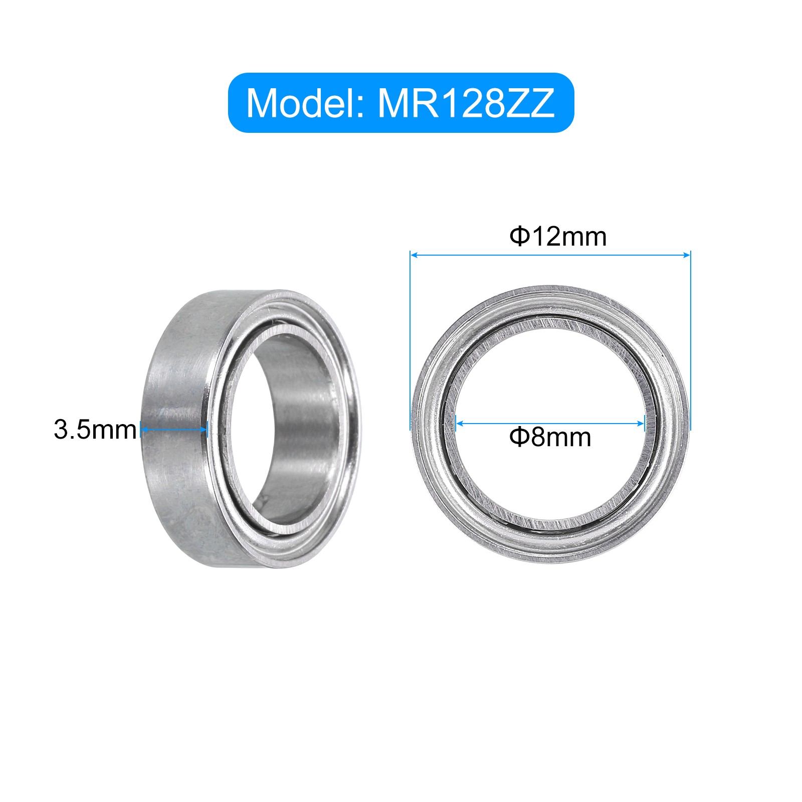10pcs MR128ZZ Miniature Ball Bearings 8x12x3.5mm Double Shielded Bearings