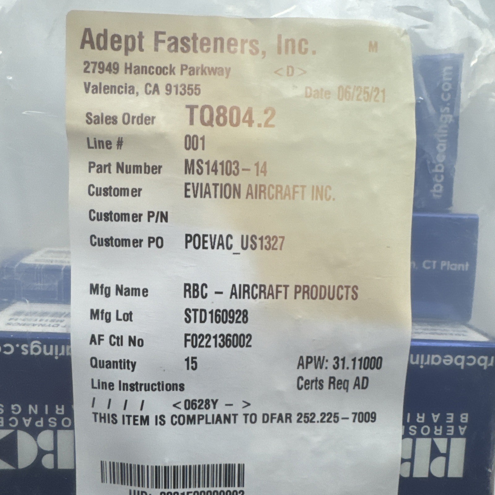 RBC Transport Dynamics Bearing MS14103-14 Self-Aligning 03-826-14 NEW Sealed