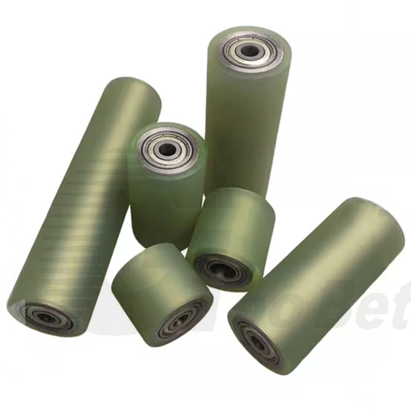 50mm Polyurethane Iron Core Roller Two Bearings PU Flat Belt Idler Guiding Wheel