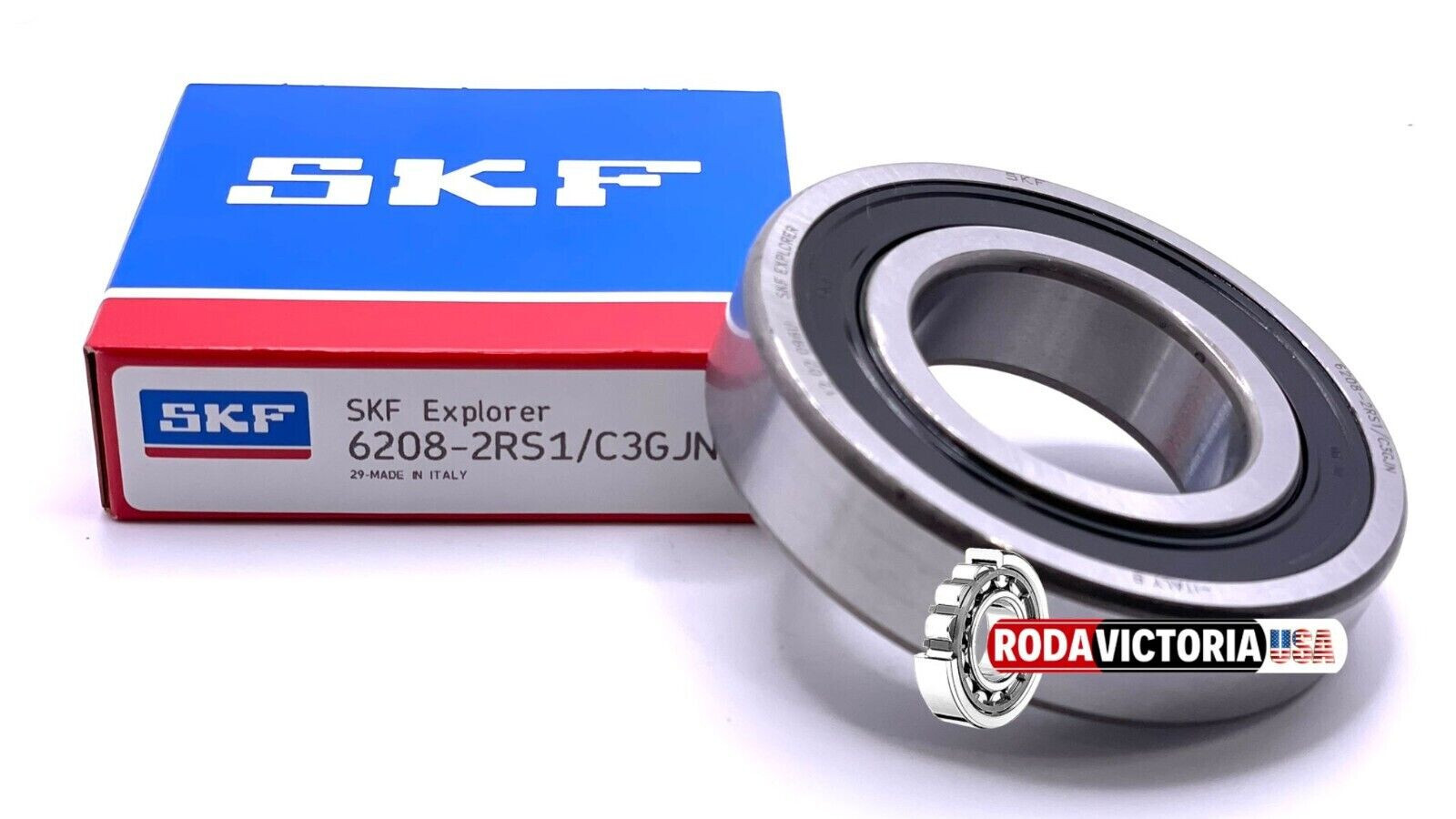 SKF 6208 2RS1 C3 GJN Deep Groove Ball Bearing, Rubber Sealed 40x80x18 mm