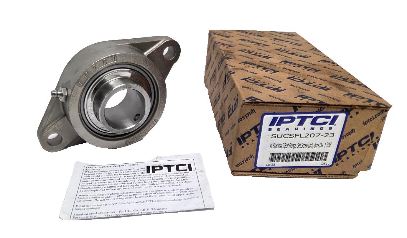 New IPTCI Flange Mount Ball Bearing SUCSFL207-23, 1-7/16″ Straight Bore, 2 Bolt