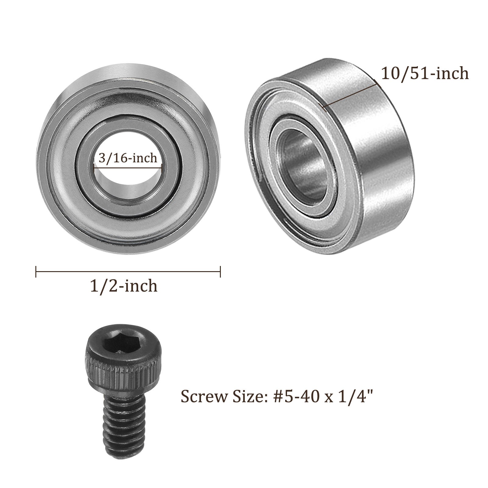 12pcs Ball Bearing 3/16″ ID 1/2″ OD Double Shielded Steel Deep Groove w Screws