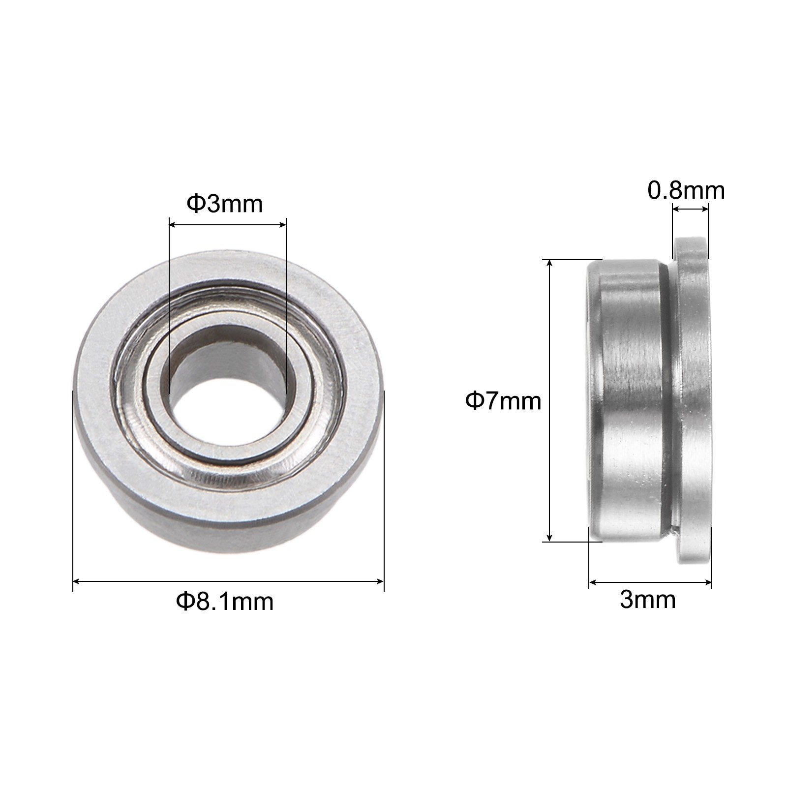 F683ZZ Flanged Ball Bearing 3x7x3mm Shielded Chrome Steel Flange Bearings 20pack