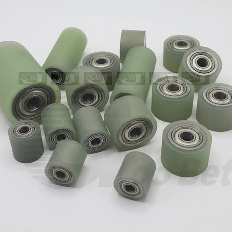 50mm Polyurethane Iron Core Roller Two Bearings PU Flat Belt Idler Guiding Wheel