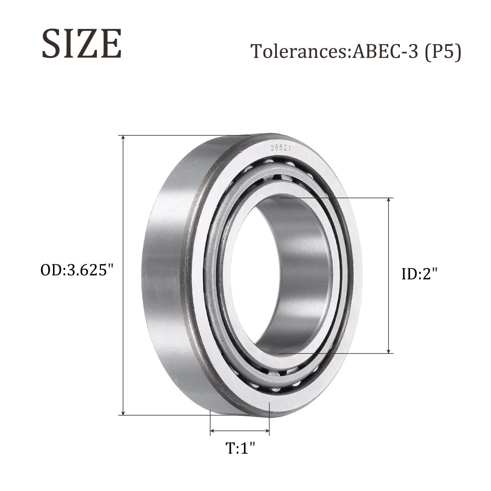 28580/28521 Tapered Roller Bearing Cone and Cup, 2″ Bore x 3.625″ OD P5
