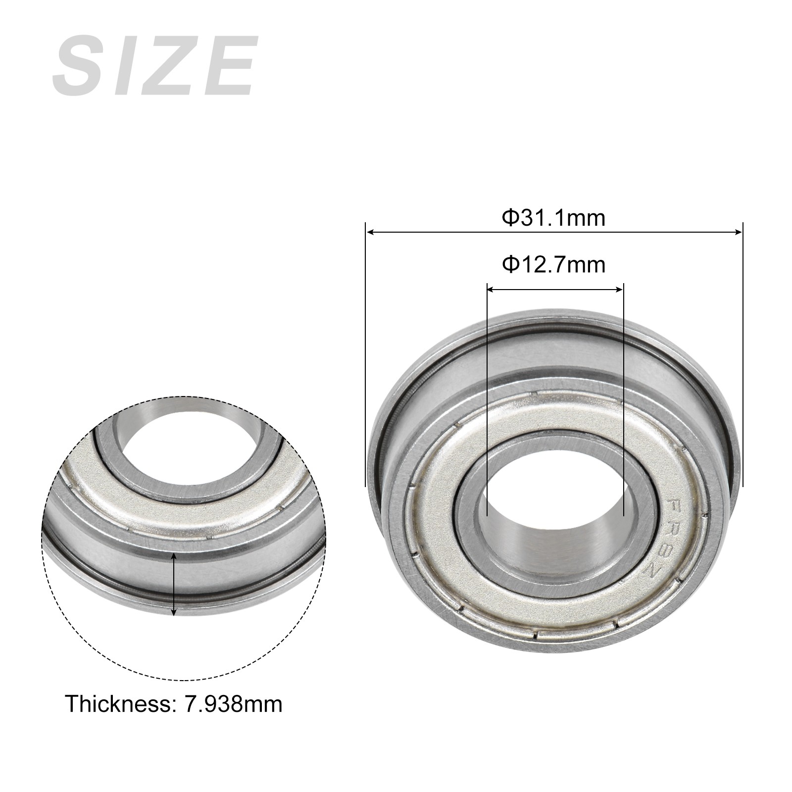 2Pcs Chromium Steel Shielded Flange Ball Bearing FR8ZZ, 1/2″ x 1-1/8″ x 5/16″