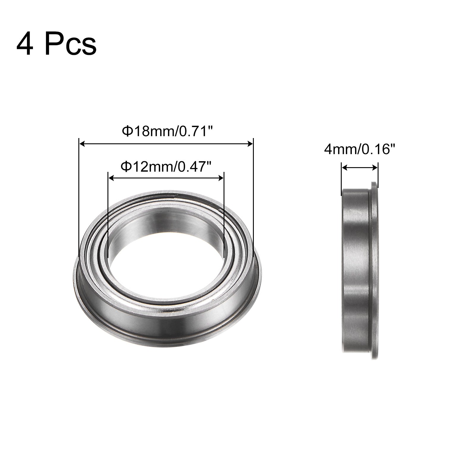 F6701ZZ Flanged Ball Bearing, 4pcs 12x18x4mm ABEC1 Flange Bearings