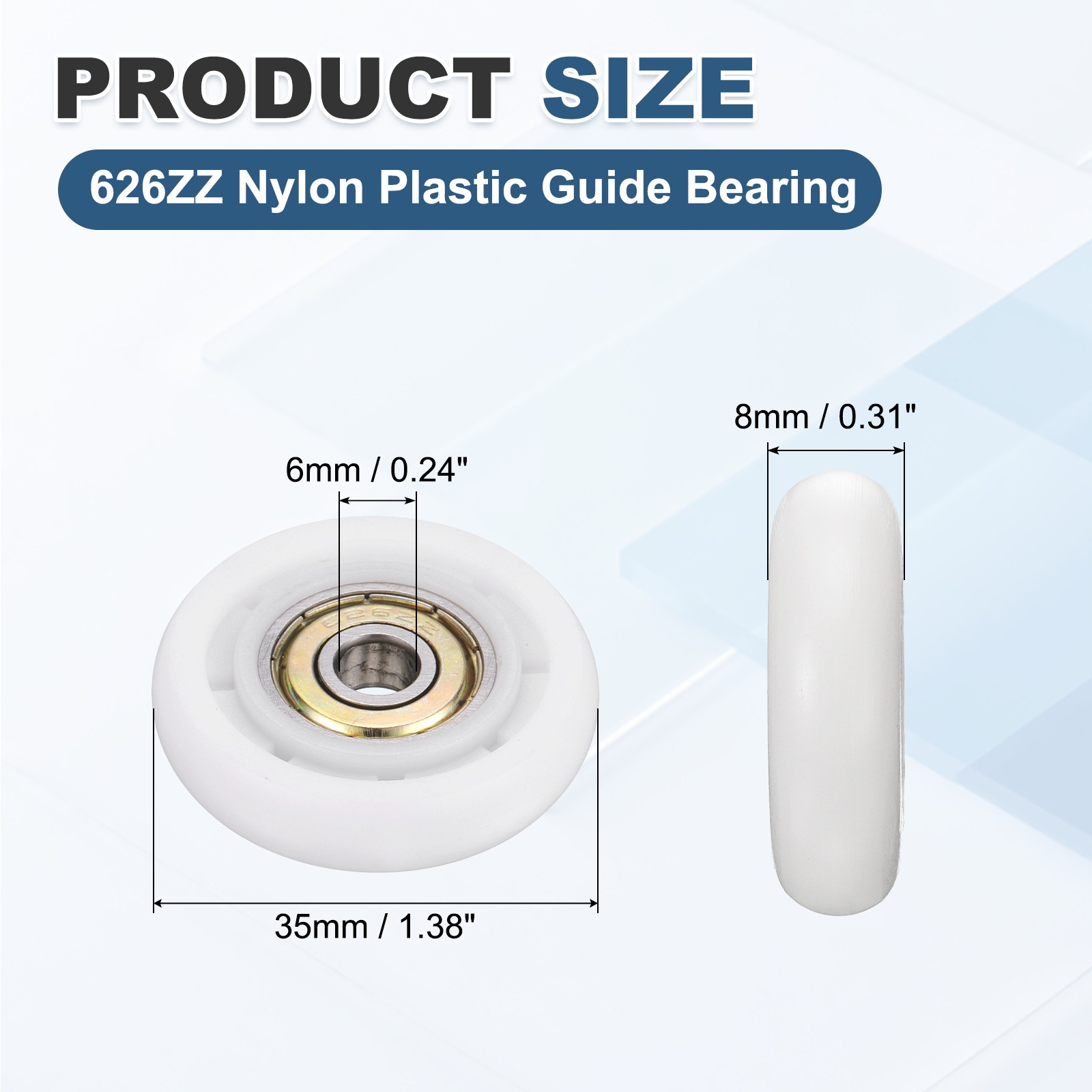 10Pcs 626ZZ Nylon Plastic Guide Bearing 6x35x8mm Pulley Roller White