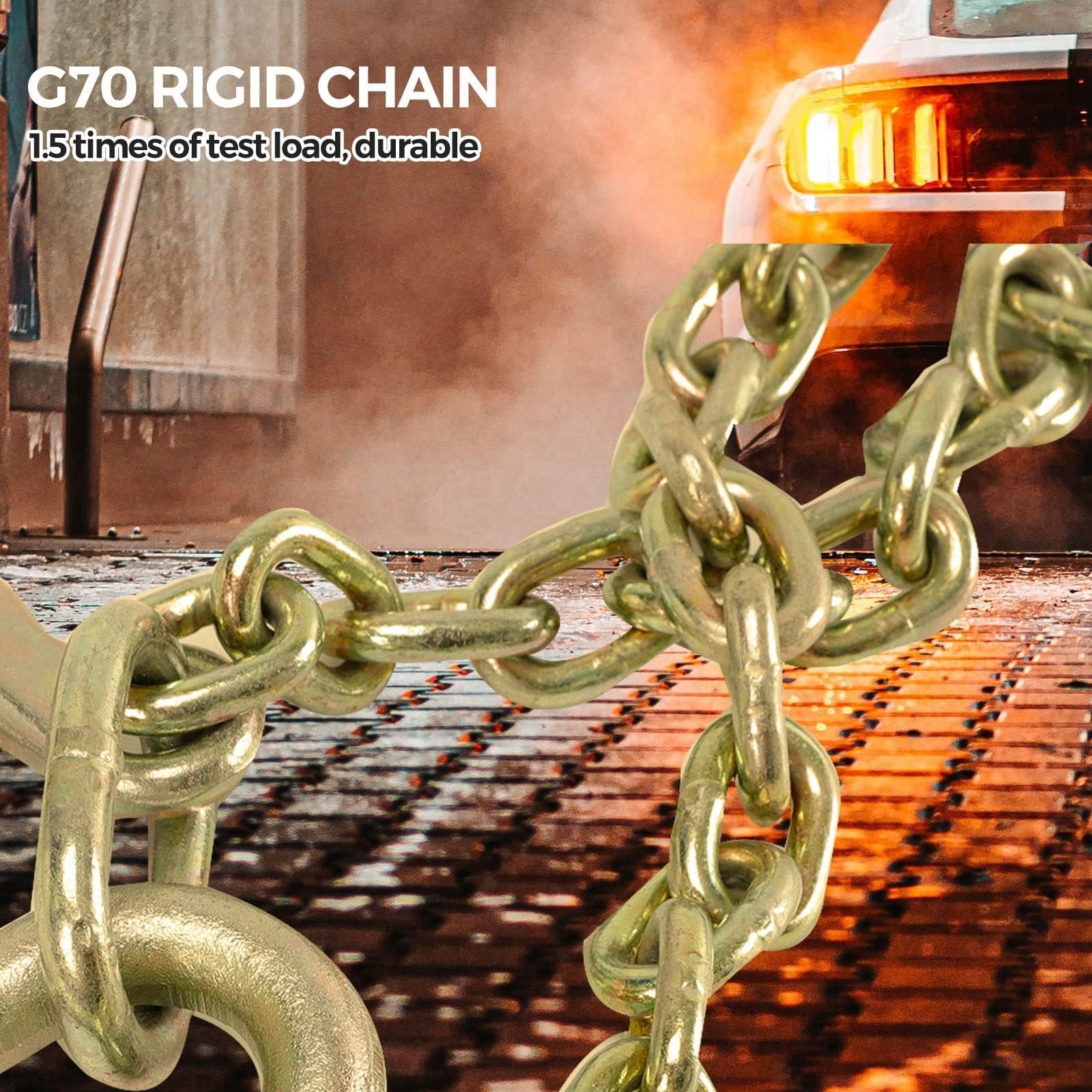 3/8″ X 2′ V-Type Tow Chain with 15 Inch J-Hooks Link 2 inch Legs,G70 Steel To…