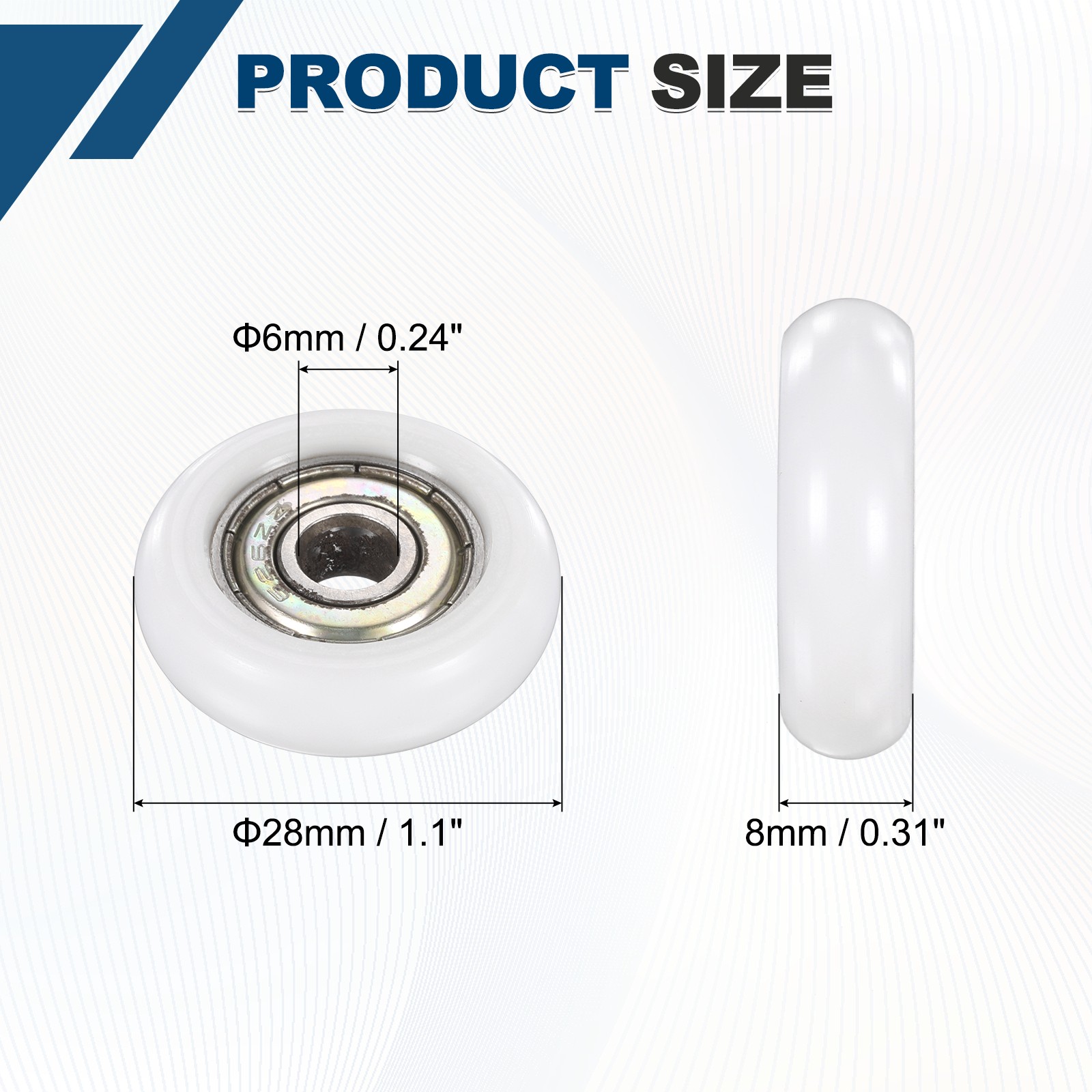 5Pcs 6x28x8mm Metal Shielded (GCr15) Chrome Steel Bearing+POM Guide, White