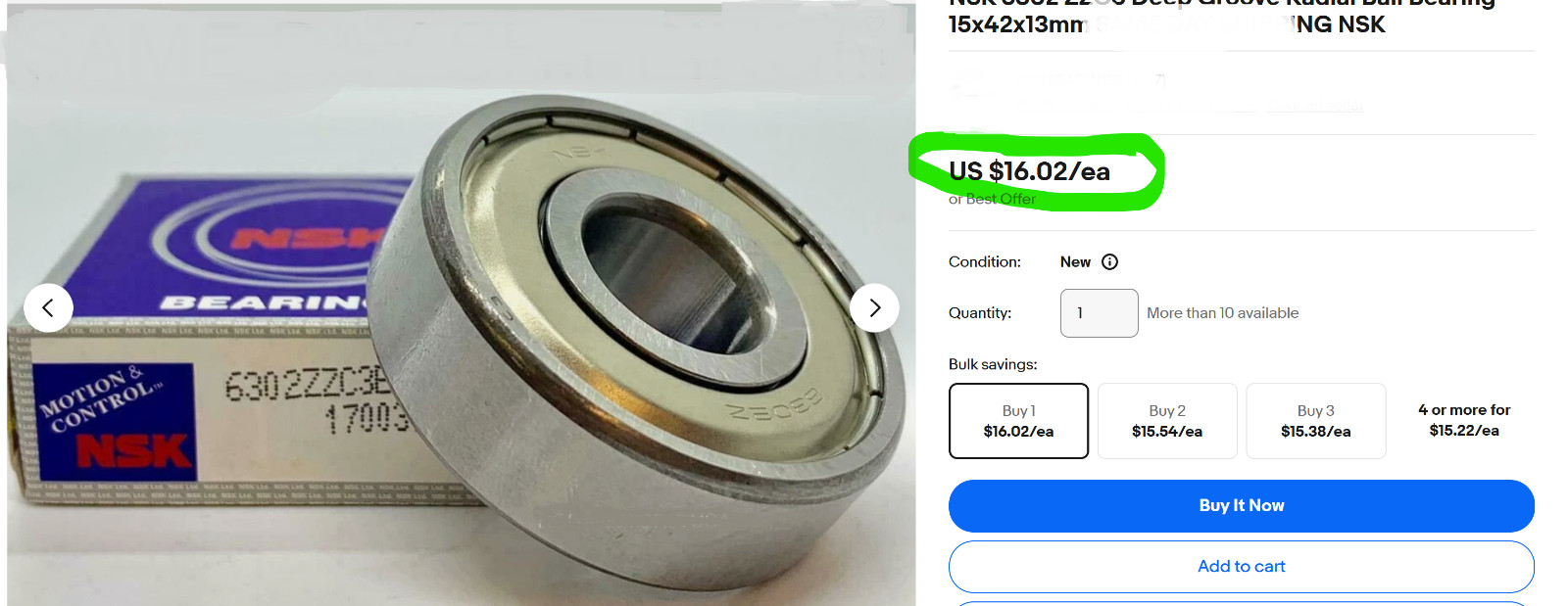 (5) SKF 6302 ZZ C3 DEEP GROOVE BALL BEARING, METAL SHIELDED 15x42x13 mm [OF25]