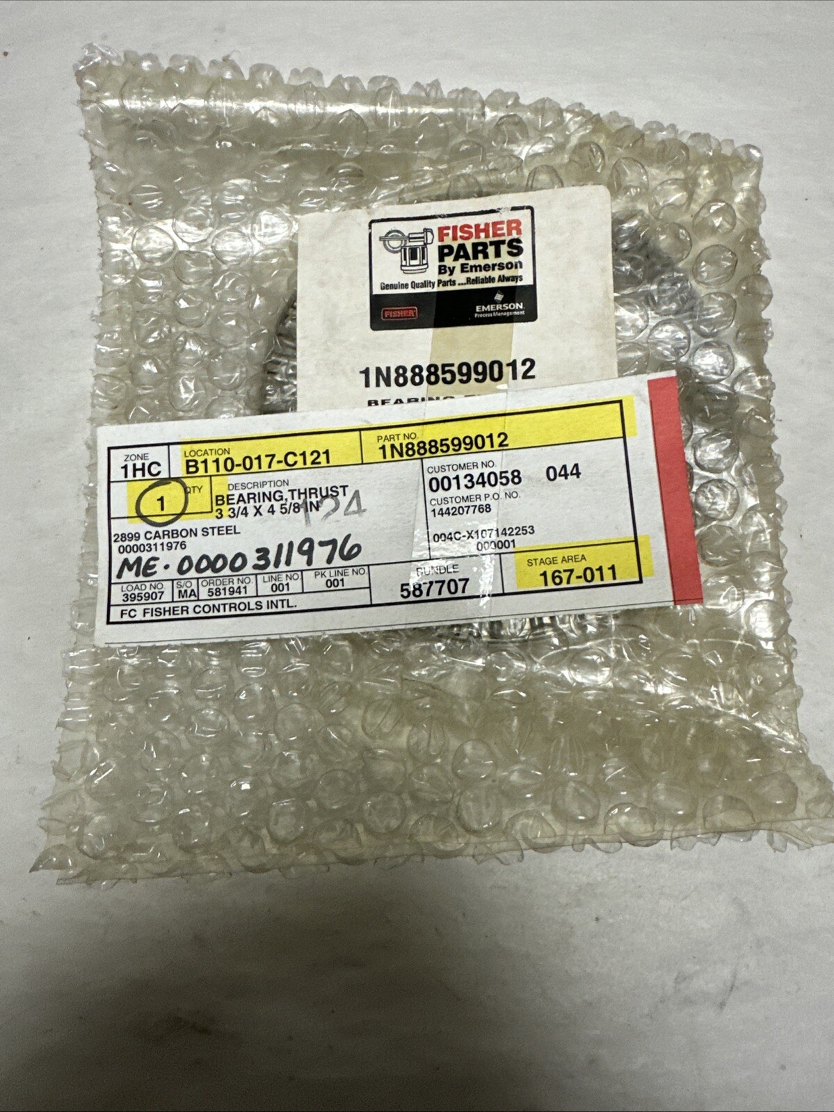 Fisher,1N888599012,Thrust Bearing 3-3/4 x 4-5/8 Inch