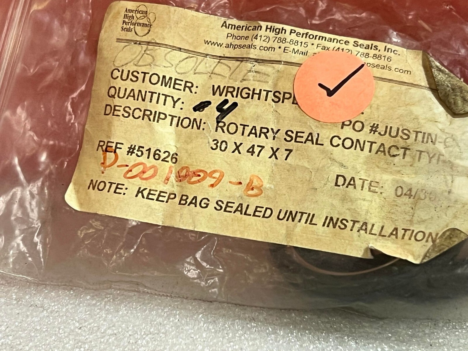 American High Perfomance Seals 30x47x7 Rotary Seal Contact