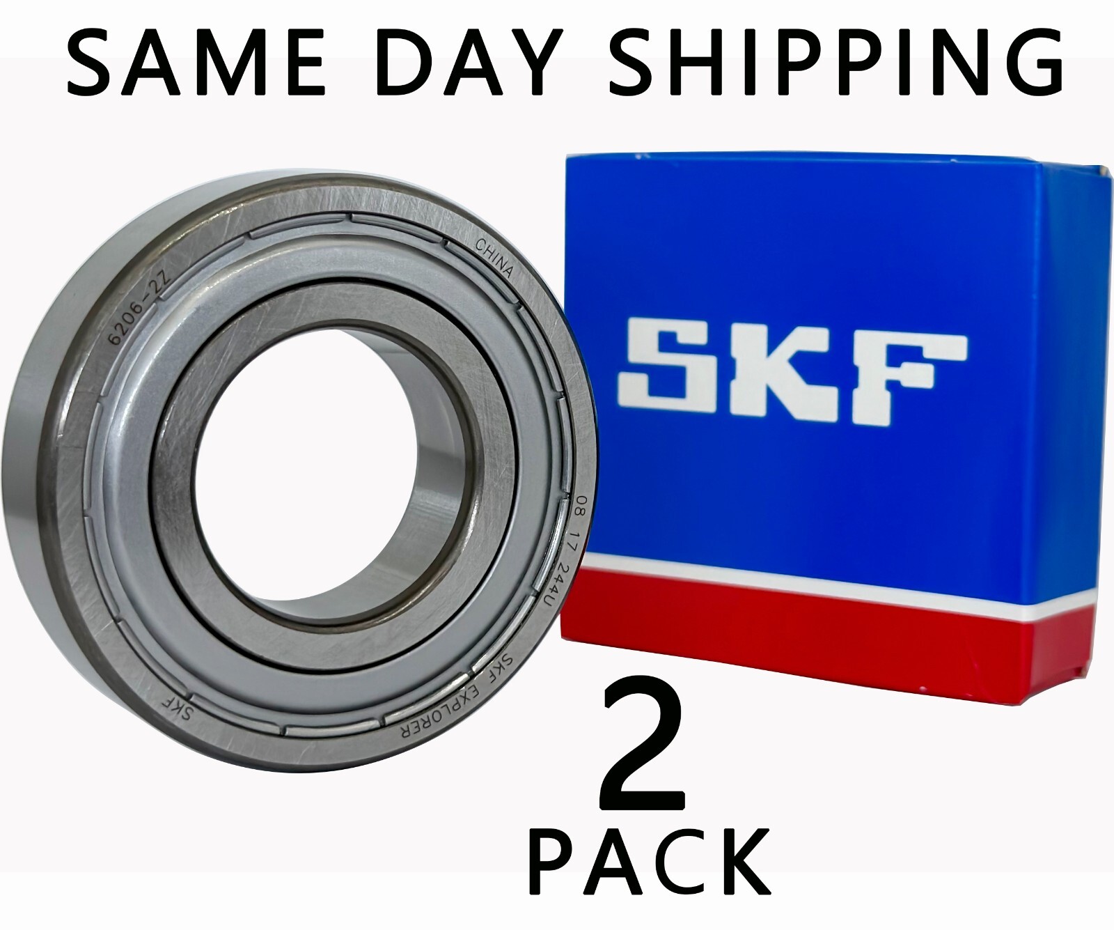 2PACK SKF 6206-2Z 30X62X16MM Normal Clearance Double Metal Seal Ball Bearings