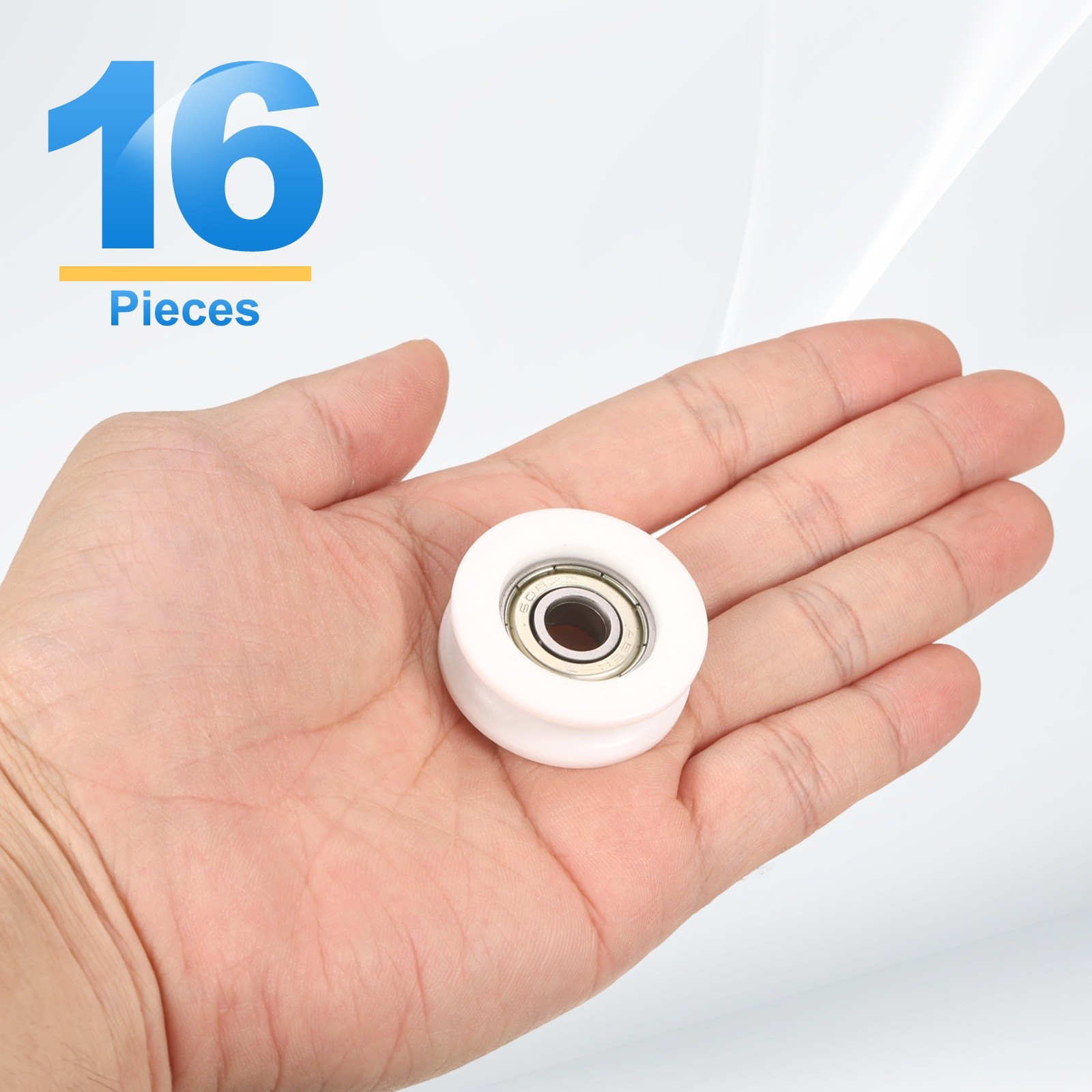 16Pcs Groove Nylon Plastic Guide Bearing 8x34x12mm Pulley Roller(White)
