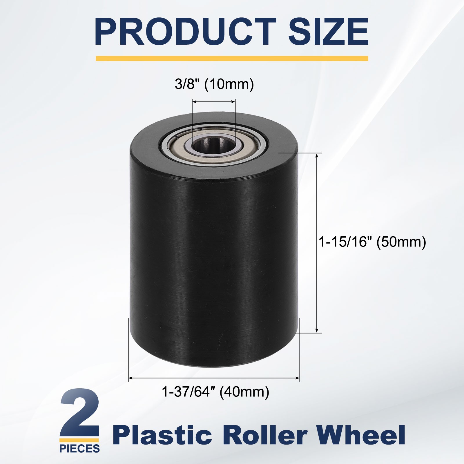 2Pcs Plastic Roller Wheel with Bearing, 3/8″x1-37/64″x1-15/16″ Bearing Pulley