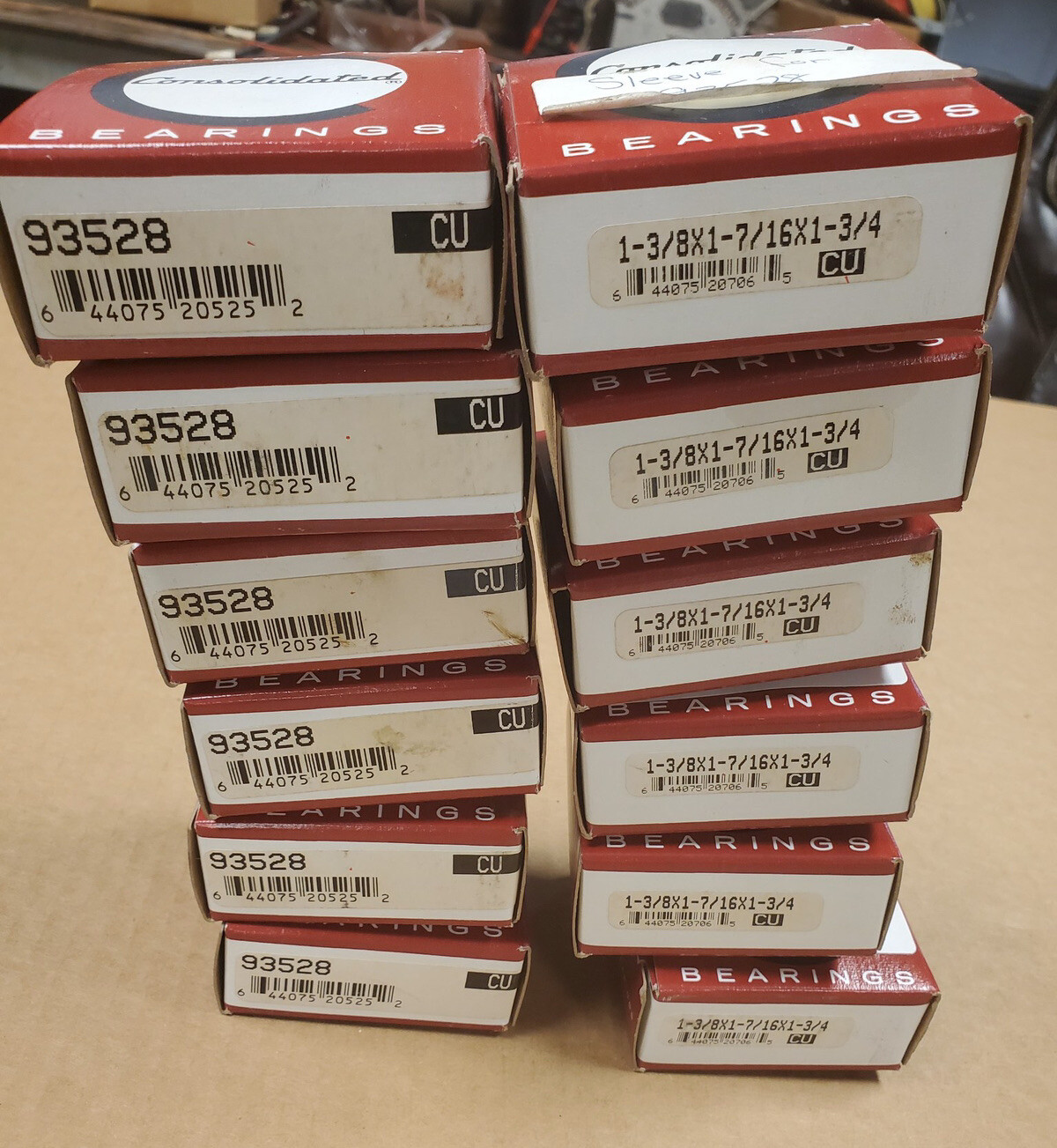 Lot Of 6 Consolidated 93528 1 x 1-3/8 x 1-3/4 Roller Assembly Bearing & Sleeve