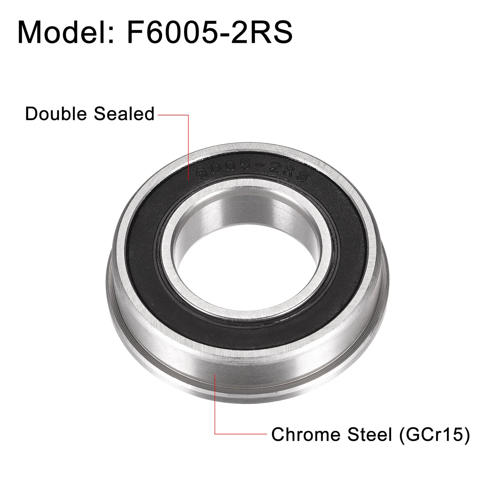 F6005-2RS Flange Ball Bearing 25x47x12mm Double Sealed Chrome Steel, 4pcs