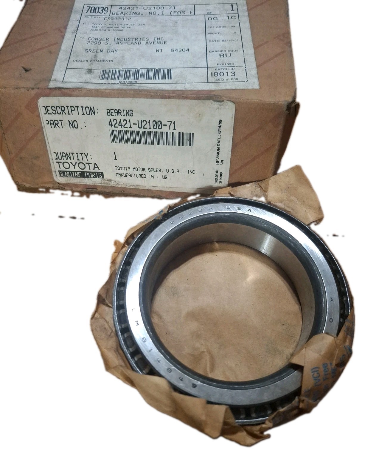 Toyota/Bower 42421-U2100-71 Tapered Roller Bearing LM814849 LM814810 Cup Cone