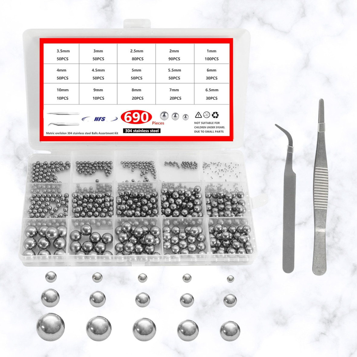 Bearing Balls Assortment Kit Stainless Steel304 15 Different Sizes 1-10mm