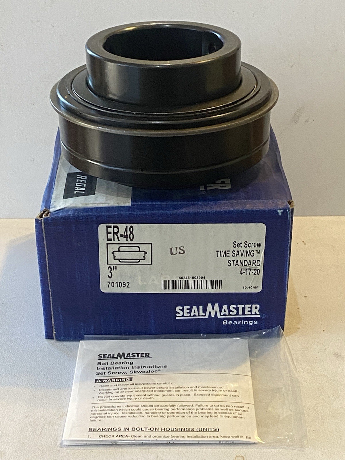 SEALMASTER ER-48 Ball Bearing Insert Round Bore Standard Duty 3″