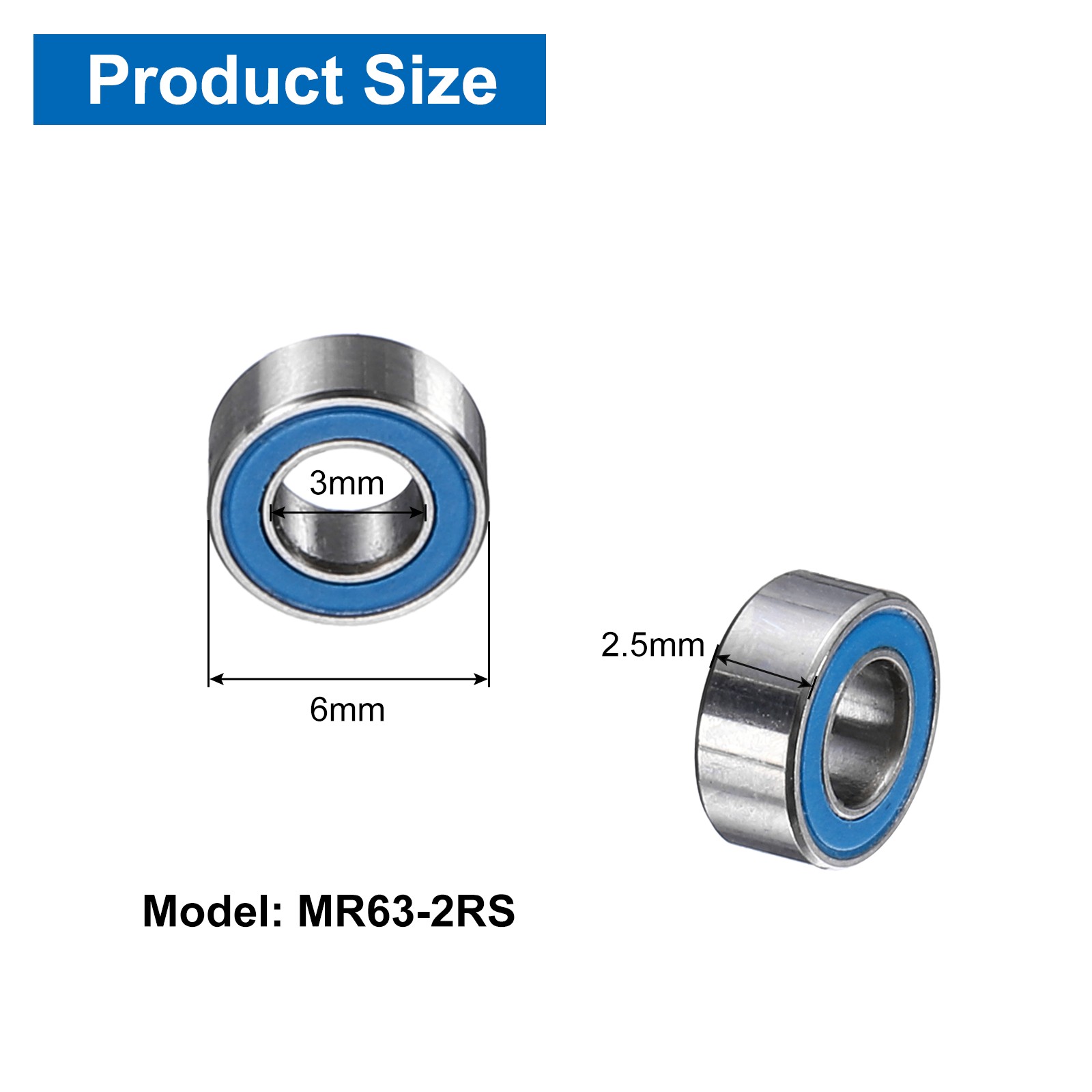 6 Pcs 3x6x2.5mm MR63-2RS Deep Groove Bearing Double Sealed Chrome Steel P5