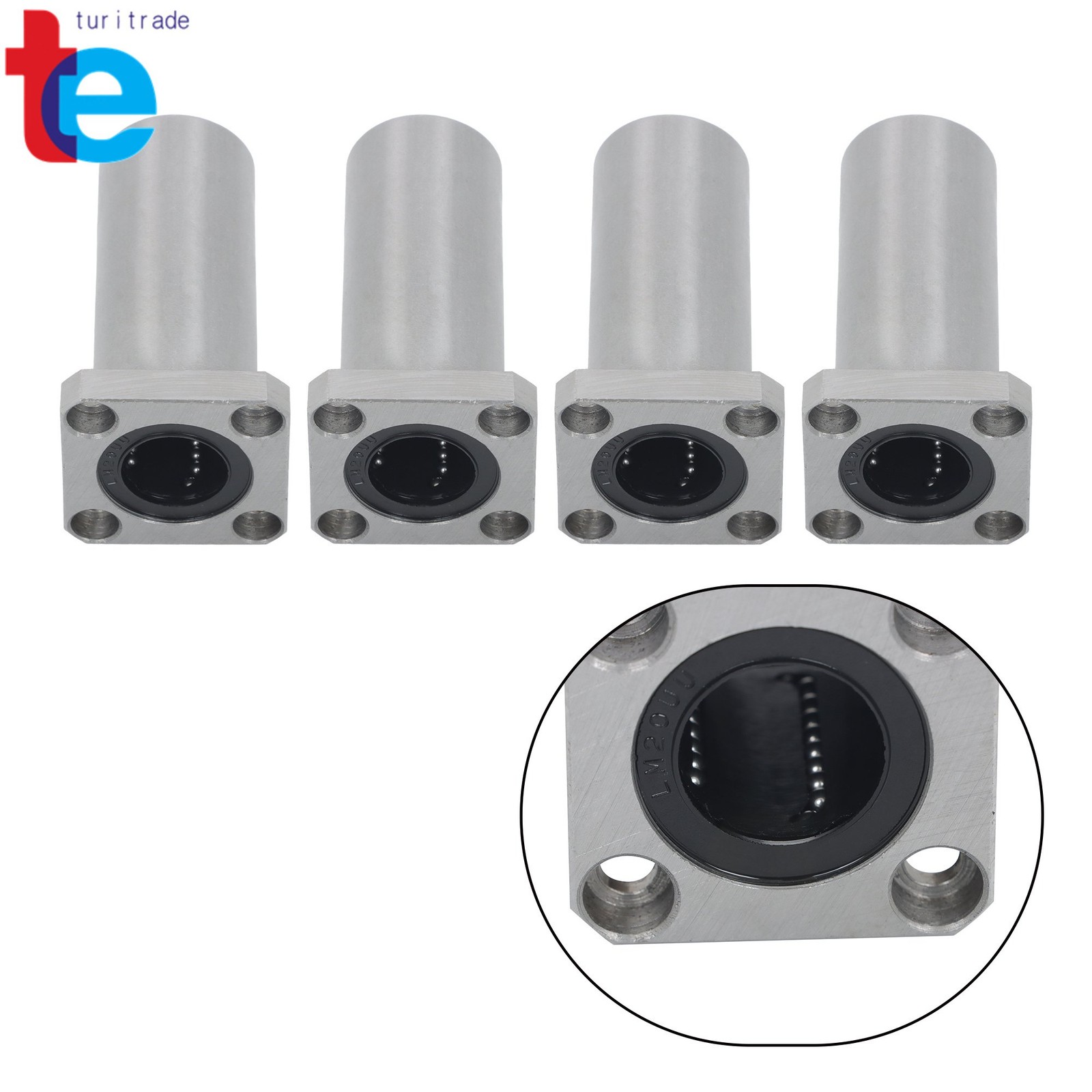 4 Pack Extra Long LMK20LUU Linear Bearings 4pcs 20mm Bore 32mm OD Steel Cage