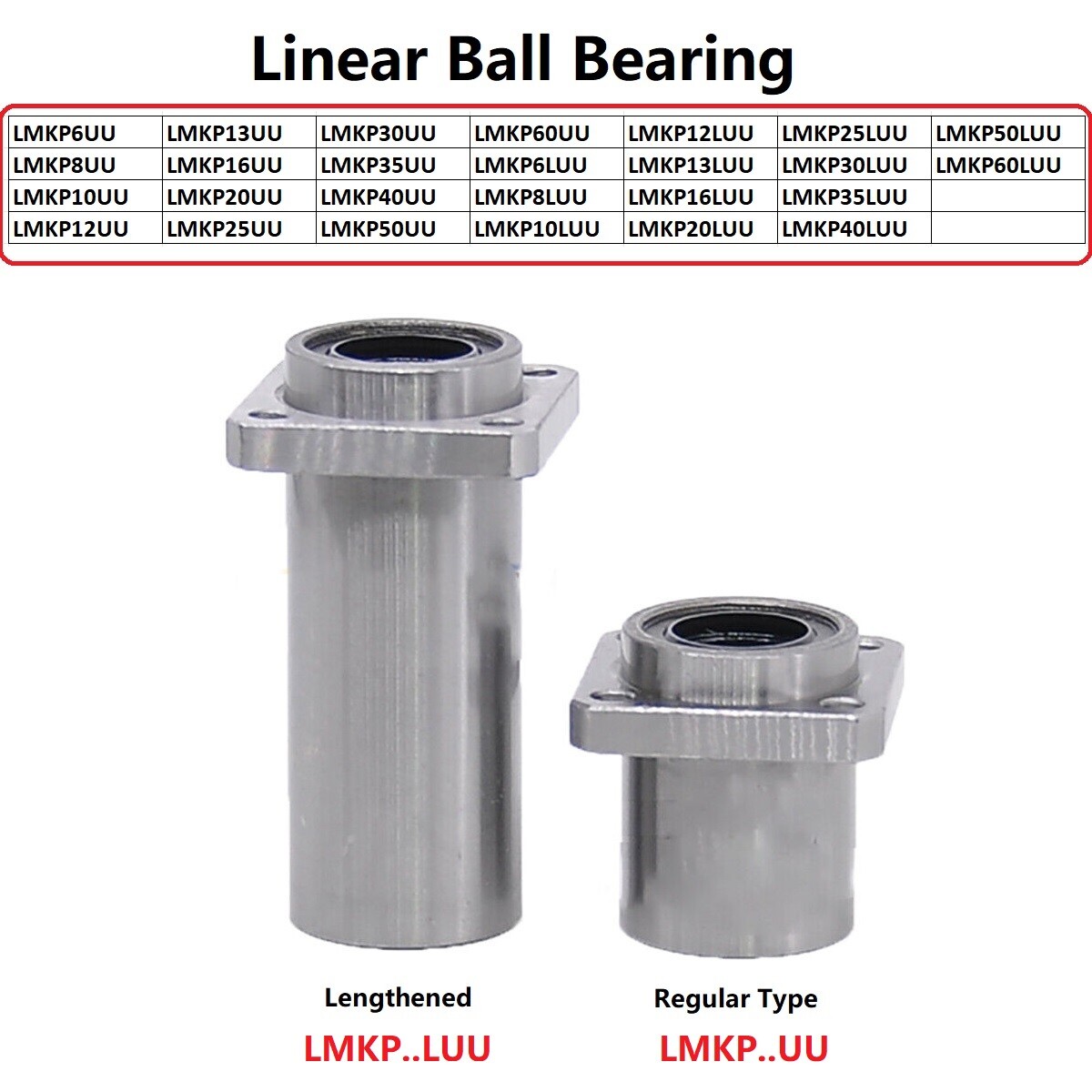 LMKP 6mm – 60mm Inner Diameter Square Flange Linear Motion Bushing Ball Bearing