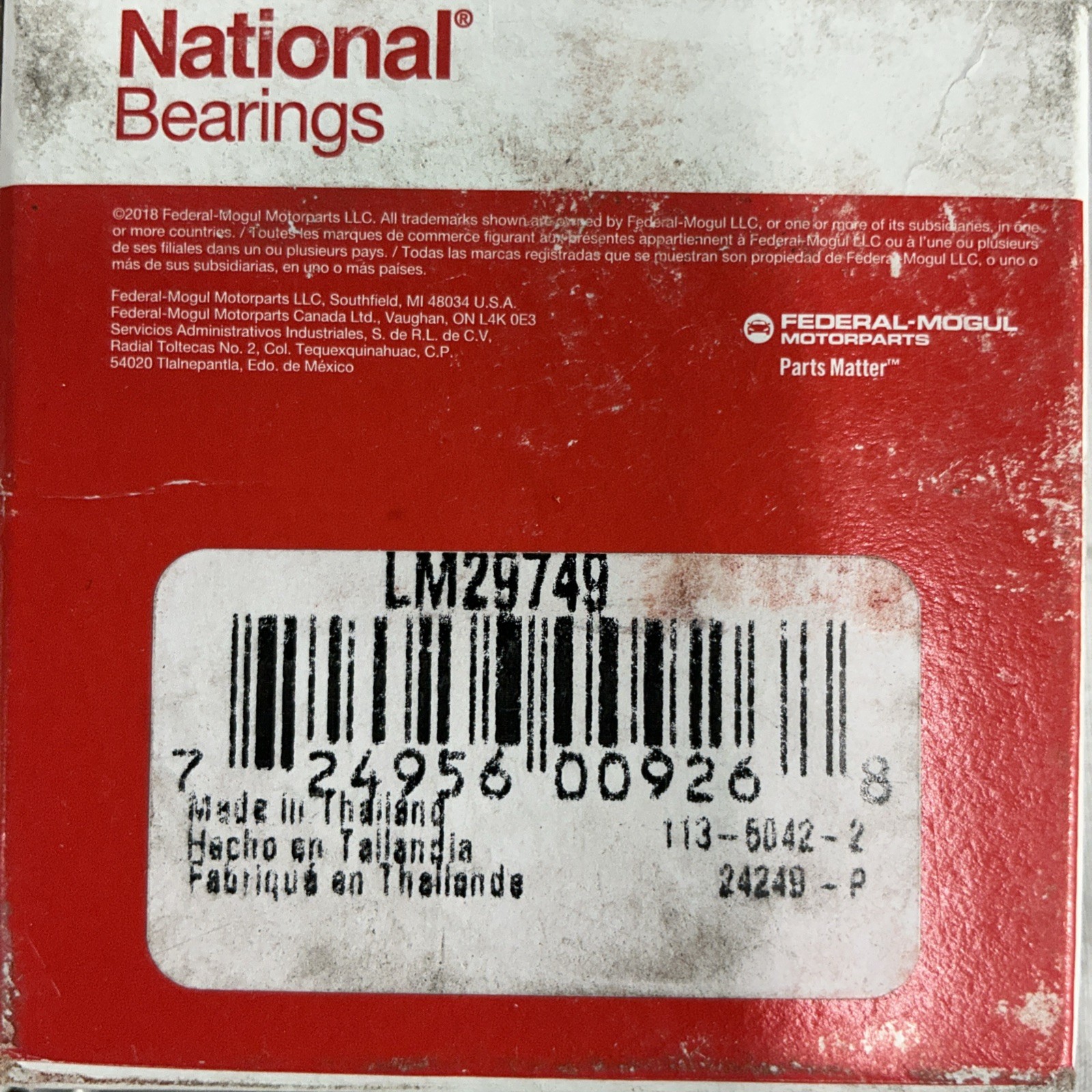 2 Parts LM29749 & LM29710 Tapered Roller Bearing Cone and Cup Set Federal-Mogul