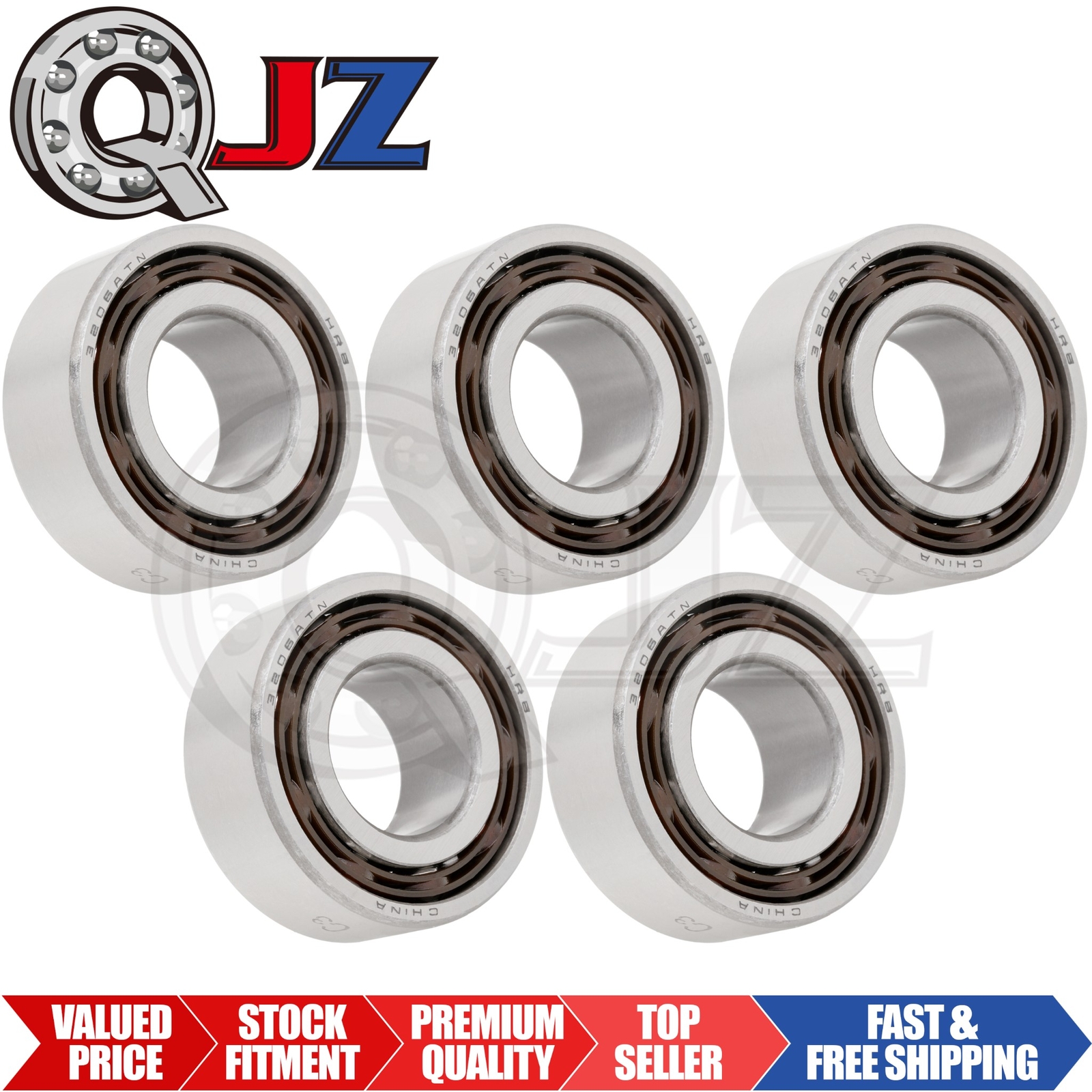 [Qty.5] 3206-OPEN C3 Angular Contact Ball Bearing [30mm Bore x 62mm x 23.8mm]