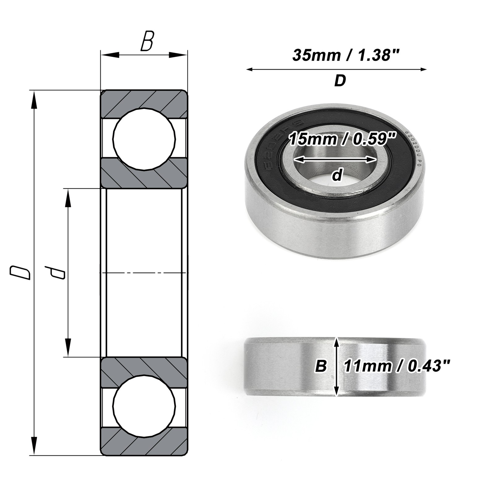 6202DDU Deep Groove Ball Bearings P0 15x35x11mm 1 Pc Scooter Skateboard Wheel